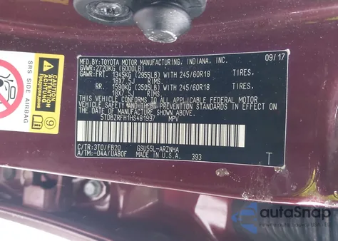 2017 Toyota Highlander Le from USA, damaged, VIN 5TDBZRFH1HS481997